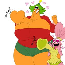  1:1 4_fingers aged_up animal_humanoid anteater_humanoid anthro bear big_breasts breasts cartoon_network chowder_(series) cleavage clothed clothing curvy_figure denizen1414 domestic_cat duo elephant_humanoid felid feline felis female fingers fist fully_clothed fur green_hair grin hair heart_eyes heart_symbol heartbeat hi_res huge_breasts humanoid hybrid lagomorph larger_female leporid lips mammal mammal_humanoid ms._endive open_mouth open_smile orange_body orange_skin overweight overweight_female panini_(chowder) pilosan pilosan_humanoid pink_body pink_eyes pink_fur proboscidean proboscidean_humanoid rabbit sharp_teeth short_hair simple_background size_difference smaller_female smile standing teeth tongue tongue_out voluptuous white_background wide_hips xenarthran xenarthran_humanoid 