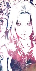  artist_name cherry_blossoms collarbone commentary english_commentary female flower kivi1230 naruto naruto_(series) sakura_haruno smile solo spot_color upper_body 