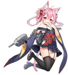  ahoge animal_ear_fluff animal_ears asagi_yuna azur_lane bare_shoulders bell black_choker black_hakama black_ribbon black_skirt breasts cat_ears cat_tail choker collarbone eyebrows eyelashes eyes_visible_through_hair female fingernails full_body geta hair_bell hair_intakes hair_ornament hakama hakama_short_skirt hakama_skirt hatsushimo_(azur_lane) hip_vent japanese_clothes jingle_bell long_fingernails long_sleeves machinery miniskirt nail_polish obi oerba_yun_fang off_shoulder official_art pink_hair pink_nails pleated_skirt red_eyes ribbon ribbon-trimmed_clothes ribbon_trim rigging sash skirt small_breasts solo tachi-e tail thighhighs transparent_background tsurime turret white_thighhighs wide_sleeves yellow_ribbon 