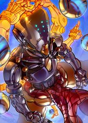  clothed_robot extra_arms floating humanoid_robot indian_style meditation monk mudra nips_(ohnips) omnic orb overwatch overwatch_1 robot sitting solo vitarka_mudra zenyatta_(overwatch) 