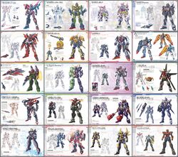  00_gundam 6+boys absurdres armor character_name character_request commentary_request crossover emblem g-self ground_gundam gundam gundam_00 gundam_08th_ms_team gundam_g_no_reconguista highres kamen_rider kamen_rider_555 kamen_rider_agito kamen_rider_agito_(series) kamen_rider_amazon_omega kamen_rider_amazons kamen_rider_blade kamen_rider_blade_(series) kamen_rider_build kamen_rider_build_(series) kamen_rider_dcd kamen_rider_decade kamen_rider_den-o kamen_rider_den-o_(series) kamen_rider_double kamen_rider_drive kamen_rider_drive_(series) kamen_rider_ex-aid kamen_rider_ex-aid_(series) kamen_rider_faiz kamen_rider_fourze kamen_rider_fourze_(series) kamen_rider_gaim kamen_rider_gaim_(series) kamen_rider_ghost kamen_rider_ghost_(series) kamen_rider_hibiki kamen_rider_hibiki_(series) kamen_rider_kabuto kamen_rider_kabuto_(series) kamen_rider_kiva kamen_rider_kiva_(series) kamen_rider_kuuga kamen_rider_kuuga_(series) kamen_rider_nadeshiko kamen_rider_ooo kamen_rider_ooo_(series) kamen_rider_ryuki kamen_rider_ryuki_(series) kamen_rider_w kamen_rider_wizard kamen_rider_wizard_(series) kivat-bat_iii male_focus md5_mismatch mecha mechanization multiple_boys multiple_views neon_trim no_humans no_pupils over_shoulder reference_sheet robot standing transformation v-fin weapon weapon_over_shoulder weapon_request yanagi_joe 