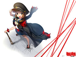  brown_eyes brown_hair hat kill_la_kill mankanshoku_mako rheez seifuku short_hair weapon 