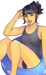  1girls beauty_mark black_hair blue_eyes female female_only lego legs ninjago nya_(ninjago) one-piece_swimsuit small_boobs small_breasts small_tits solo swimming_goggles swimsuit swimwear tan_body tease teasing unknown_artist yellow_skin 