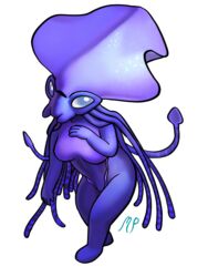  1girls alien alien_girl alien_humanoid alien_only anthro anthro_female bigfin_squid chibi cute digital_media_(artwork) female iridescent line_art magnapinna_squid marine_humanoid no_genitals original_character purple_body purple_skin safe_for_work shiny_skin squid tentacles 