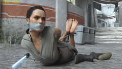  1girls 3d barefoot bondage bound daisy_ridley feet female female_only fully_clothed gag gagged hogtied human human_only light-skinned_female light_skin lightsaber rey self_upload solo star_wars tagme tied tiffanyjames tj2023 