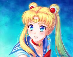  bishoujo_senshi_sailor_moon bishoujo_senshi_sailor_moon_s blue_eyes blush breasts burbur choker cleavage clenched_teeth collarbone commentary crescent derivative_work double_bun earrings english_commentary female hair_bun hair_ornament hair_over_shoulder heart heart_choker highres jewelry long_hair magical_girl meme oerba_yun_fang sailor_collar sailor_moon sailor_moon_redraw_challenge_(meme) sailor_senshi_uniform screenshot_redraw solo teeth tsukino_usagi twintails upper_body watermark 