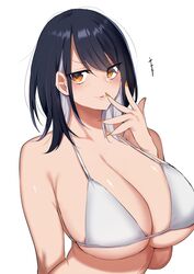  absurdres bare_shoulders bikini black_hair blush breasts cleavage collarbone colored_inner_hair female grey_hair highres indie_virtual_youtuber large_breasts looking_at_viewer medium_hair multicolored_hair open_mouth orange_eyes shirasu_(mashiro_(rikuya)) shirasu_uni smile solo swept_bangs swimsuit virtual_youtuber white_bikini 