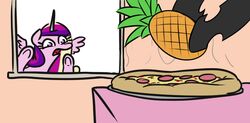  arthropod behind_glass building changeling duo equid equine female feral food friendship_is_magic fruit furniture hasbro hooves horse house jargon_scott looking_through looking_through_window mammal meme my_little_pony panicking pineapple pineapple_on_pizza_debate_(meme) pineapple_pizza pizza plant plate pony princess_cadance_(mlp) queen_chrysalis_(mlp) simple_background steam steam_lines table white_background window 