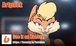  advertisement blonde_hair blue_eyes english_text female fur hair hi_res lola_bunny looking_at_viewer looney_tunes pink_nose solo tan_body tan_fur tenides text url warner_brothers 