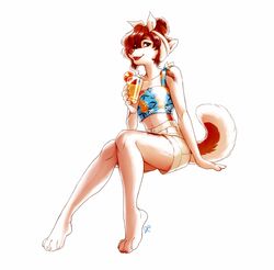  2021 4_toes 5_fingers anthro barefoot breasts brown_hair canid canine canis claws digital_media_(artwork) domestic_dog eyebrows eyelashes feet female fingers hair mammal open_mouth pawpads paws pink_pawpads plantigrade smile solo teeth thelupinprincess toes tongue 