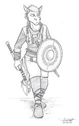  2021 anthro axe boots bottomwear braided_hair clothed clothing equid equine female footwear fully_clothed greyscale hair holding_object holding_shield holding_weapon horse looking_aside mammal melee_weapon monochrome pants pony rabbi-tom red_shetland shetland_pony shield simple_background solo standing topwear twintails weapon 