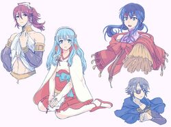  bare_shoulders blue_eyes blue_hair cape commentary cosplay dress eirika_(fire_emblem) eyepatch fire_emblem fire_emblem:_genealogy_of_the_holy_war fire_emblem:_path_of_radiance fire_emblem:_the_sacred_stones fire_emblem_awakening fire_emblem_fates fire_emblem_heroes grey_hair hair_ornament hairband headband japanese_clothes jewelry kimono laslow_(fire_emblem) long_hair looking_at_viewer midriff multiple_boys navel niles_(fire_emblem) niles_(fire_emblem)_(cosplay) olivia_(fire_emblem) olivia_(fire_emblem)_(cosplay) open_mouth ponytail robe sakura_(fire_emblem) sakura_(fire_emblem)_(cosplay) sanaki_kirsch_altina sanaki_kirsch_altina_(cosplay) seliph_(fire_emblem) short_hair simple_background smile staff subaki_(fire_emblem) tonton318831 