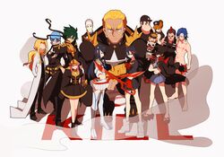  5girls 6+boys absurdres bad_id bad_pixiv_id everyone gamagoori_ira guts_(kill_la_kill) highres ichico inumuta_houka iori_shirou jakuzure_nonon junketsu kill_la_kill kinagase_tsumugu kiryuuin_satsuki mankanshoku_barazou mankanshoku_mako mankanshoku_matarou mankanshoku_sukuyo matoi_ryuuko mikisugi_aikurou multiple_boys multiple_girls sanageyama_uzu scissor_blade_(kill_la_kill) senketsu soroi_mitsuzou spoilers uniform weapon 