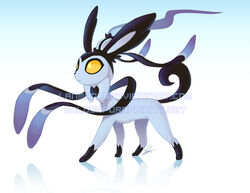  ambiguous_gender black_body black_fur blue_body blue_fur chandelure eeveelution feral fire fur fusion generation_5_pokemon generation_6_pokemon lanmana nintendo pokemon pokemon_(species) simple_background solo sylveon white_background yellow_eyes 