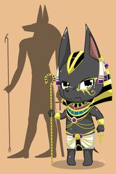  ankh anthro anubian_jackal anubis black_body black_fur bracelet canid canine canis chibi clothing deity egyptian egyptian_clothing egyptian_headdress egyptian_mythology fur headdress headgear headwear heka_scepter hi_res jackal jewelry male mammal middle_eastern_mythology mythology necklace nemes_(clothing) rockarboom shadow shendyt solo usekh was_scepter yellow_eyes 