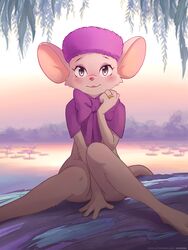  2018 ancesra anthro blush bottomless clothed clothing convenient_censorship covering covering_self diamond_ring digit_ring digital_media_(artwork) disney exposure_variation female fur hat headgear headwear hi_res jewelry knock-kneed looking_at_viewer mammal miss_bianca_(the_rescuers) mouse murid murine purple_eyes ribbons ring rodent shaded sitting the_rescuers_(disney) wedding_ring white_body white_fur 