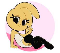  anthro big_eyes big_head bonita_(gaturo) clothed clothing conditional_dnp female footwear fur gaturo hi_res knee_highs knee_socks lagomorph legwear leporid mammal rabbit socks solo yellow_body yellow_fur 