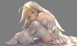  akamakoto bare_shoulders belt blonde_hair blush boots breasts bridal_veil chains commentary_request detached_collar detached_sleeves elbow_gloves fate/extra fate/extra_ccc fate_(series) female gloves green_eyes hair_between_eyes hair_intakes hands_up high_heel_boots high_heels knees_up large_breasts leotard lock long_hair looking_at_viewer nero_claudius_(bride)_(fate) nero_claudius_(bride)_(second_ascension)_(fate) nero_claudius_(fate) open_mouth padlock puffy_detached_sleeves puffy_sleeves sitting smile solo thigh_boots thighhighs veil white_footwear white_gloves white_leotard white_sleeves zipper_pull_tab 