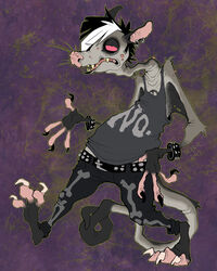  4:5 alternative_fashion anthro arm_tuft australian_possum black_body black_fur bottomwear bracelet chest_tuft claws clothed clothing denim denim_bottomwear denim_clothing digital_media_(artwork) ear_piercing ear_ring elbow_tuft eye_bags eye_spots facerot facial_hair fangs full-length_portrait fully_clothed fur green_outline grey_body grey_fur hair half-closed_eyes hi_res izzy_(cadaverrdog) jeans jewelry male mammal marsupial membrane_(anatomy) multicolored_hair narrowed_eyes open_mouth outline pants patagium petaurid piercing portrait potbelly punk red_sclera ring_piercing shirt sideburns simple_background solo studded_bracelet studded_jewelry studs sugar_glider tank_top teeth toe_claws topwear tuft two_tone_hair whiskers 