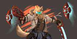  anti-gravity canid canine canis cyberpunk drone_(vehicle) dual_wielding energy_sword futuristic_gun gun hi_res holding_object holding_weapon machine male mammal melee_weapon ranged_weapon robot science_fiction solo sword visor weapon wolf wolfanine 