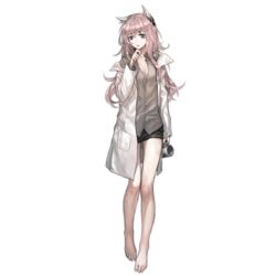  animal_ears bags_under_eyes barefoot black_skirt bow breasts cat_ears cleavage cup feet female full_body girls&#039;_frontline green_shirt hair_between_eyes hairbow hand_on_own_chin head_tilt holding holding_cup infukun lab_coat long_hair long_sleeves looking_at_viewer medium_breasts messy_hair non-web_source off_shoulder official_art open_mouth persica_(girls&#039;_frontline) pink_hair red_eyes scientist shirt simple_background skirt solo standing stroking_own_chin tachi-e toenails toes transparent_background unbuttoned unbuttoned_shirt 