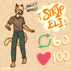  1:1 anthro art_meme breaking_the_fourth_wall clothed clothing digital_media_(artwork) eli_(solarlewds) english_text felid feline fur hi_res male mammal meme multicolored_body multicolored_fur simple_background solarlewds solo strip_meme text twitter yellow_body yellow_fur 