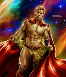  1boy actor adam_warlock bulge cape carlos_gzz celebrity guardians_of_the_galaxy guardians_of_the_galaxy_vol.3 humanoid in_character male male_only marvel marvel_cinematic_universe muscular muscular_male shirtless_male solo solo_male will_poulter yellow-skinned_male yellow_skin 