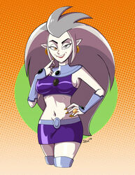  1girls alien alien_girl alien_humanoid biting_lip cartoon_network crossover dc dc_comics different_eye_color disney earrings eda_clawthorne elf_ears female_only grey_hair grey_skin lips lipstick long_hair long_hair_female looking_at_viewer pointy_ears pointy_teeth red_lipstick ring simple_background smile smiling smiling_at_viewer solo solo_female solo_focus starfire_(cosplay) stewsspicyblog superhero superheroine tagme teen_titans the_owl_house witch 