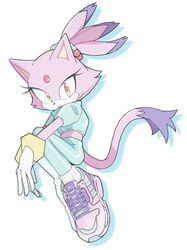  2022 anthro blaze_the_cat blush clothed clothing domestic_cat eyelashes felid feline felis female footwear forehead_gem full-length_portrait fully_clothed fur gem gloves hair handwear hi_res looking_at_viewer mammal ponytail portrait posojo123 purple_body purple_fur sega shoes simple_background solo sonic_the_hedgehog_(series) white_background yellow_eyes 