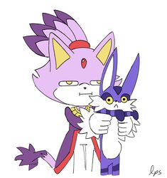  2020 :&lt; absurd_res ambiguous_gender anthro big_the_cat blaze_the_cat carrying_another clothing domestic_cat duo felid feline felis female feral feralized fur gloves handwear hi_res longcat loopersum mammal meme narrowed_eyes purple_body purple_fur sega simple_background sonic_the_hedgehog_(series) standing white_background white_body white_clothing white_fur white_gloves white_handwear yellow_eyes 