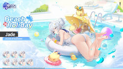  &gt;_&lt; aqua_eyes ass azur_lane bag ball bare_legs barefoot beach_umbrella beachball bird blue_eyes blush bracelet breasts casual_one-piece_swimsuit chair character_name chick copyright_name double_bun eating expressions feet female flower food food_in_mouth freng from_behind from_side fruit full_body grey_hair hair_between_eyes hair_bun hair_intakes hair_ornament hairclip highres holding ice_cream innertube jade_(a_lick_of_summer)_(azur_lane) jade_(azur_lane) jewelry legs logo looking_at_viewer looking_back lounge_chair lying manjuu_(azur_lane) nail_polish official_alternate_costume official_art on_stomach one-piece_swimsuit outdoors pool pool_ladder poolside popsicle rubber_duck sailor_collar second-party_source single_hair_bun small_breasts soles solo sunglasses swim_ring swimsuit tablet_pc thighs toenail_polish toenails toes umbrella water watermelon wet white_one-piece_swimsuit 