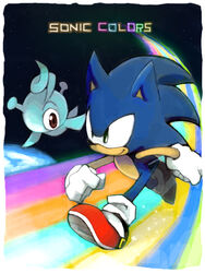  2010 alien ambiguous_gender anthro blue_body blue_fur border clothing duo english_text eulipotyphlan fist footwear fur gloves green_eyes handwear hedgehog male mammal niwa0w0 running sega shoes smile sonic_colors sonic_the_hedgehog sonic_the_hedgehog_(series) space text white_border white_wisp_(sonic) wisp_(sonic) yacker 