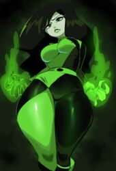  black_hair bodysuit green_energy green_eyes green_lipstick kim_possible lightsource shego 