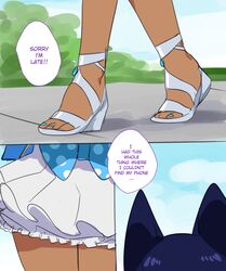  2boys bag bushes cat_ears catboy crossdressing cute cyan_nails dark_hair dark_skin date dialogue dress femboy gay girly heels jewelry jpeg lightsource male_only murasaki_(lightsource) nail_polish original phone ribbon sidewalk sky strappy_heels tan_skin text text_bubble yaoi 