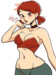  akirascrolls choker clothed earring female flower_in_hair girl lipstick looking_at_viewer red_hair red_lipstick tagme total_drama_(series) total_drama_island twintails watermark zoey_(tdi) 