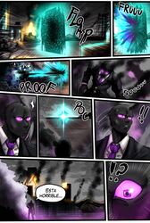  ! 1boy ? black_body bri4n500 business_suit comic comic_page el_diario_de_jonathan enderman male minecraft outdoors portal purple_eyes spanish_text 