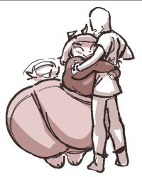  2025 anon anonymous_artist anthro ass belly big_belly big_butt blush blush_lines bottom_heavy bottomwear breast_squish breasts canid canine canis closed_eyes clothed clothed_anthro clothed_female clothed_human clothed_male clothing dog_ears dog_tail domestic_dog duo faceless_character faceless_human faceless_male female female_anthro fingers floppy_ears hair happy hug huge_belly huge_butt huge_thighs human larger_anthro larger_female male male_human mammal monochrome obese obese_anthro obese_female overweight overweight_anthro overweight_female pants sepia shaded shirt short_tail simple_background size_difference smaller_human smaller_male squish t-shirt tail tail_motion tailwag thick_thighs topwear wafer_(/feed/) white_background wide_hipped_anthro wide_hipped_female wide_hips 