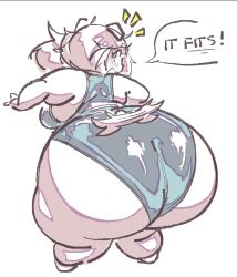  2025 anonymous_artist anthro ass bar_emanata barefoot big_breasts big_butt biped bottomwear breasts butt_focus canid canine canis clothing colored digital_drawing_(artwork) digital_media_(artwork) domestic_dog emanata feet female female_anthro fingers fur furgonomic_bottomwear furgonomics glistening glistening_clothing grey_clothing grey_leotard hair huge_butt hyper latex latex_clothing latex_leotard leotard mammal overweight overweight_anthro overweight_female rear_view shaded simple_background solo standing tail tail_motion tailwag thick_thighs wafer_(/feed/) white_background white_body white_ears white_fur white_hair white_tail wide_hipped_anthro wide_hipped_female wide_hips yellow_emanata 