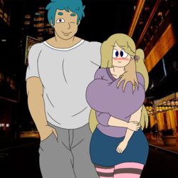  1boy 1boy1girl 1girl1boy 1girls age_difference artist_request big_breasts blonde_hair blue_eyes breasts clothed dark-skinned_male father_and_son&#039;s_friend fhs fhsz3r0 fnafhs fnafhs_z3ro fnafhsrule34 grabbing_breasts hand_on_breast joy_(fnafhs) long_hair male married_couple no_sex older_man_and_teenage_girl papa_de_bon_(fnafhs) ring tagme thick_hips thick_thighs thighhighs 