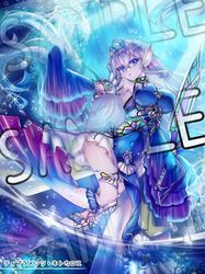  ass_visible_through_thighs blue_dress blue_eyes breasts dress duel_monster female fins full_body glint head_fins holding holding_sword holding_weapon jellyfish kalian kitkallos_(yu-gi-oh!) large_breasts long_hair mermaid monster_girl reverse_grip sample_watermark sleeves_past_wrists solo sword tearlaments_kitkallos tears thighs tiara underwater watermark weapon yu-gi-oh! 