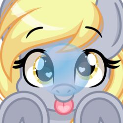  1:1 blep blonde_hair bubble derp_eyes derpy_hooves emberslament equid equine eyebrow_through_hair eyebrows female feral friendship_is_magic hair hasbro heart_eyes heart_symbol hi_res hooves looking_at_viewer mammal my_little_pony solo tongue tongue_out translucent translucent_hair yellow_eyes 