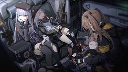  404_(girls&#039;_frontline) 4girls armband artist_request assault_rifle bandages beret black_hoodie black_jacket black_ribbon blunt_bangs brown_hair bullet closed_eyes cross cross_hair_ornament elbow_rest fingerless_gloves first_aid_kit g11_(girls&#039;_frontline) game_cg girls&#039;_frontline gloves green_eyes green_headwear green_jacket grey_hair gun h&amp;k_g11 h&amp;k_hk416 hair_between_eyes hair_ornament hair_ribbon hairclip hat head_rest heckler_&amp;_koch helianthus_(girls&#039;_frontline) helicopter_interior hk416_(girls&#039;_frontline) hood hoodie injury iron_cross jacket knee_pads long_hair long_sleeves looking_at_another lying multiple_girls official_art on_back open_mouth pantyhose parted_lips pouch red_footwear ribbon rifle scarf_on_head shirt shoes sitting skirt smile sneakers spoilers thigh_pouch thighhighs torn_clothes torn_pantyhose torn_thighhighs twintails ump45_(girls&#039;_frontline) ump9_(girls&#039;_frontline) very_long_hair weapon white_gloves white_shirt yellow_armband 