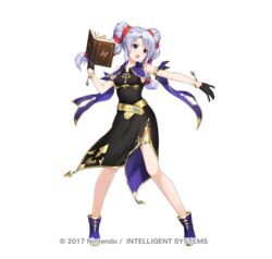  :o amagai_tarou bare_shoulders belt black_dress black_gloves blue_hair book boots bracelet commentary_request dress female fire_emblem fire_emblem:_genealogy_of_the_holy_war fire_emblem_heroes full_body gloves hand_up holding holding_book jewelry light_blue_hair long_hair official_art open_mouth purple_eyes purple_footwear short_dress simple_background sleeveless sleeveless_dress solo standing tine_(fire_emblem) twintails white_background 