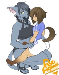  2017 3_fingers 3_toes anthro ass barefoot belt big_breasts biped black_hair blue_clothing blue_topwear bottomwear breast_size_difference breasts brown_eyes brown_hair brown_nose brown_tail canid canine canis cleavage clothed clothing collar crop_top crouching digital_media_(artwork) domestic_dog duo ear_piercing ear_ring eyebrow_piercing eyelashes facial_piercing feet female female/female female_on_bottom female_on_top fingers floppy_ears fluffy fluffy_tail footwear frown furgonomics gloves_(marking) grey_bottomwear grey_clothing grey_hair grey_nose grey_tail grey_topwear hair half-closed_eyes high_heels huge_breasts inner_ear_fluff japanese kemono larger_female leg_grab leg_markings looking_at_viewer looking_back looking_back_at_viewer mammal markings midriff narrowed_eyes notched_ear on_bottom on_lap on_top on_top_of pattern_clothing piercing raised_tail ring_piercing ryo_agawa shirt shoes shorts side_view simple_background sitting sitting_on_lap size_difference slim small_breasts small_waist smaller_female smile smiling_at_viewer socks_(marking) stiletto_heels straddling striped_clothing stripes tail tail_clothing text thick_thighs toes topwear tuft undercut url watermark whip white_background white_bottomwear white_clothing wolf yellow_eyes 