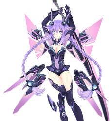  bad_id bad_pixiv_id blue_eyes blush braid breasts cleavage female full_body hair_ornament highres holding holding_sword holding_weapon large_breasts leotard long_hair looking_at_viewer neptune_(series) purple_hair purple_heart_(neptunia) shin_jigen_game_neptune_vii signature simple_background solo sword symbol-shaped_pupils thighhighs tied_hair twin_braids very_long_hair weapon white_background zero_(ray_0805) 