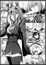  5boys 6+girls armor blunt_bangs blush breasts brynhildr_(fate) buttons clenched_teeth closed_mouth collarbone collared_shirt commentary dual_persona eyepatch facial_hair fate/grand_order fate/prototype fate/prototype:_fragments_of_blue_and_silver fate_(series) fur_trim gerda_(fate) glasses glowing glowing_eye goatee goredolf_musik greyscale grin hair_ornament hair_over_one_eye hairband half-closed_eyes head_rest hildr_(fate) hood hoodie jacket jeancle_abel_meuniere kotomine_kirei koyanskaya_(fate) koyanskaya_(foreigner)_(first_ascension)_(fate) leonardo_da_vinci_(fate) long_hair long_sideburns long_sleeves looking_at_viewer mash_kyrielight mask monochrome moustache multiple_boys multiple_girls napoleon_bonaparte_(fate) neck_ribbon oni_mask open_mouth ophelia_phamrsolone ortlinde_(fate) pantyhose parted_bangs ribbon scathach_(fate) scathach_skadi_(fate) shaded_face sherlock_holmes_(fate) shirt short_hair sideburns sigurd_(fate) smile smoke sweat syatey tamamo_(fate) teeth thrud_(fate) valkyrie_(fate) visor 