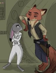  anthro better_version_at_source canid canine clothed clothing colored disney duo fox fur grey_body grey_fur han_solo hi_res judy_hopps kungfufreak07 lagomorph leia_organa leporid mammal nick_wilde rabbit red_body red_fur star_wars zootopia 