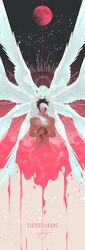  1boy 1other absurdres androgynous angel angel_wings asuka_ryou black_hair blonde_hair blood blood_from_eyes blood_on_face breasts closed_eyes commentary copyright_name covering_own_eyes devilman devilman_crybaby feathered_wings female fudou_akira head_wings highres makimura_miki multiple_wings nude pectorals sallyhama satan_(devilman) severed_head short_hair spoilers wings 