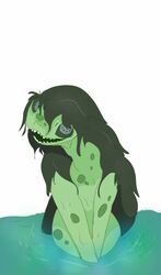  amphibian black_hair eyelashes female foundationdown_(artist) frog green_body green_skin hair looking_at_viewer scp-811 scp_foundation smile solo water 