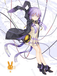  animal_ears animal_print arms_behind_back black_jacket cable character_name commentary criss-cross_halter dress expressionless female full_body hair_ribbon halterneck headphones headphones_around_neck highres jacket kari_kenji looking_at_viewer megaphone no_pants photoshop_(medium) purple_eyes purple_hair rabbit_ears rabbit_print ribbon short_hair_with_long_locks sidelocks solo speaker sweater sweater_dress vocaloid voiceroid yuzuki_yukari yuzuki_yukari_(lin) 